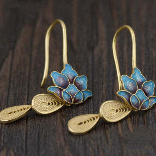 Cercei Blue Lotus Boho din aur