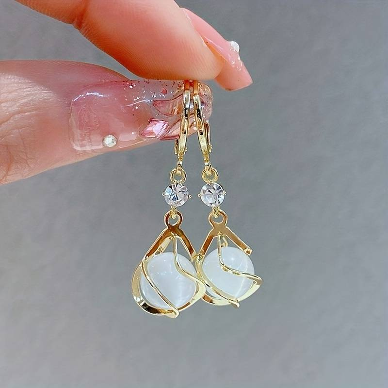 Vintage White Opal alb Dangling cercei de aur